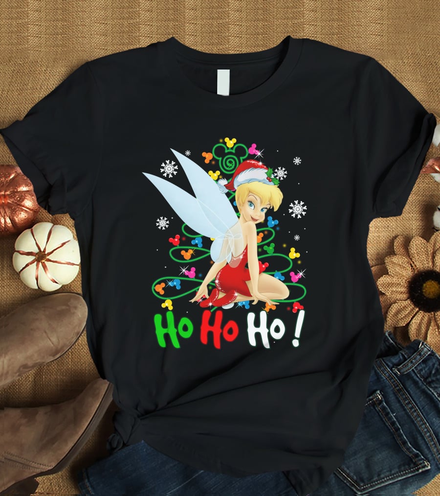 Tinker Bell Ho Ho Ho Mickey Mouse Ears Christmas Tree T-Shirt
