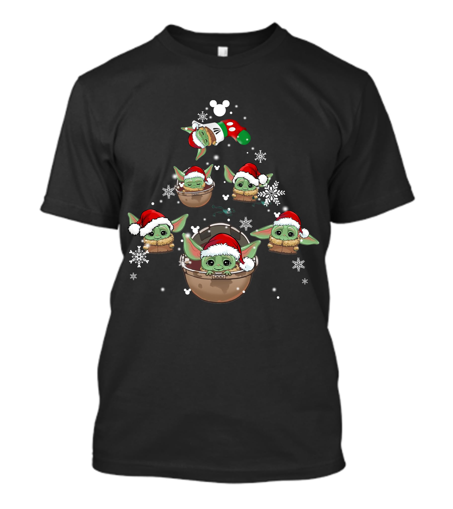 BYD Christmas Baby Yoda Holiday Tree With Santa Hats T-Shirt