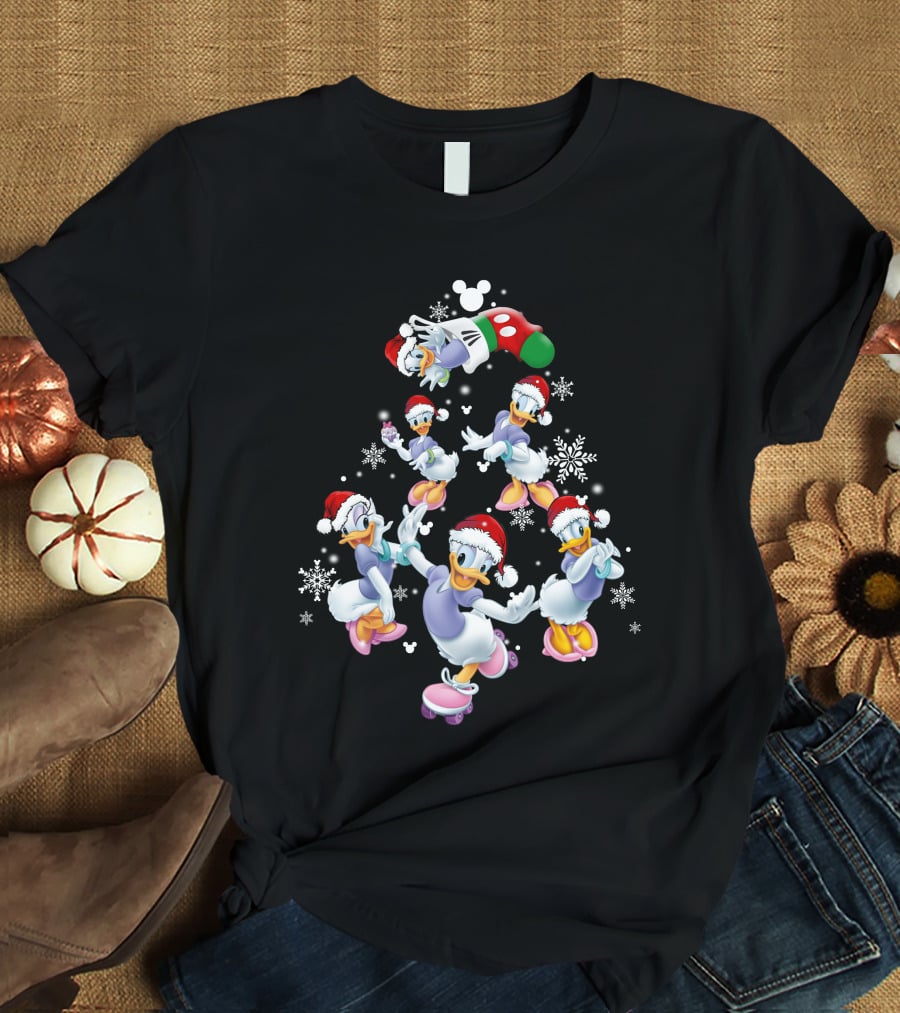 Disney Daisy Duck Christmas Celebration With Santa Hats And Snowflakes T-Shirt