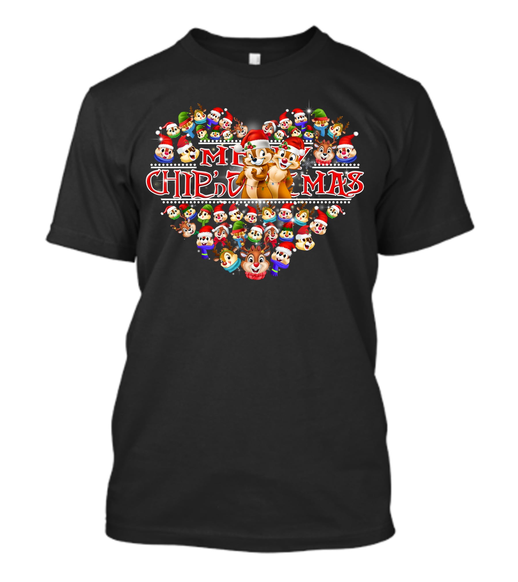 Merry Chip N Dale Christmas Heart With Festive Faces T-Shirt