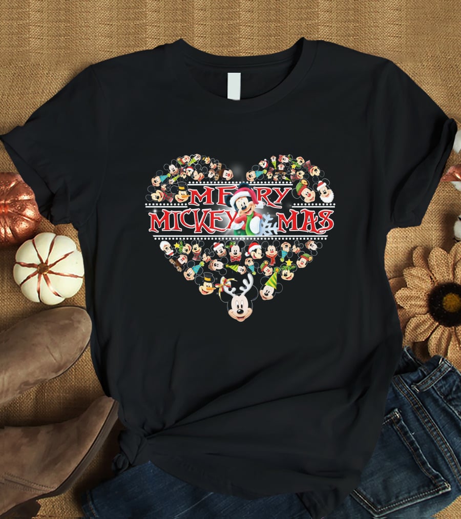 Merry Mickey Mouse Christmas Heart T-Shirt