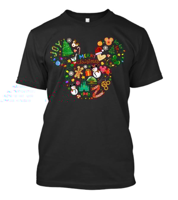 Merry Christmas Mickey Head Ho Ho Ho Let It Snow T-Shirt
