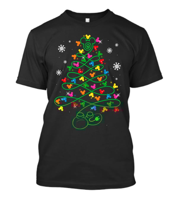 Mickey Mouse Christmas Tree With LED Lights And Snowflakes T-Shirt