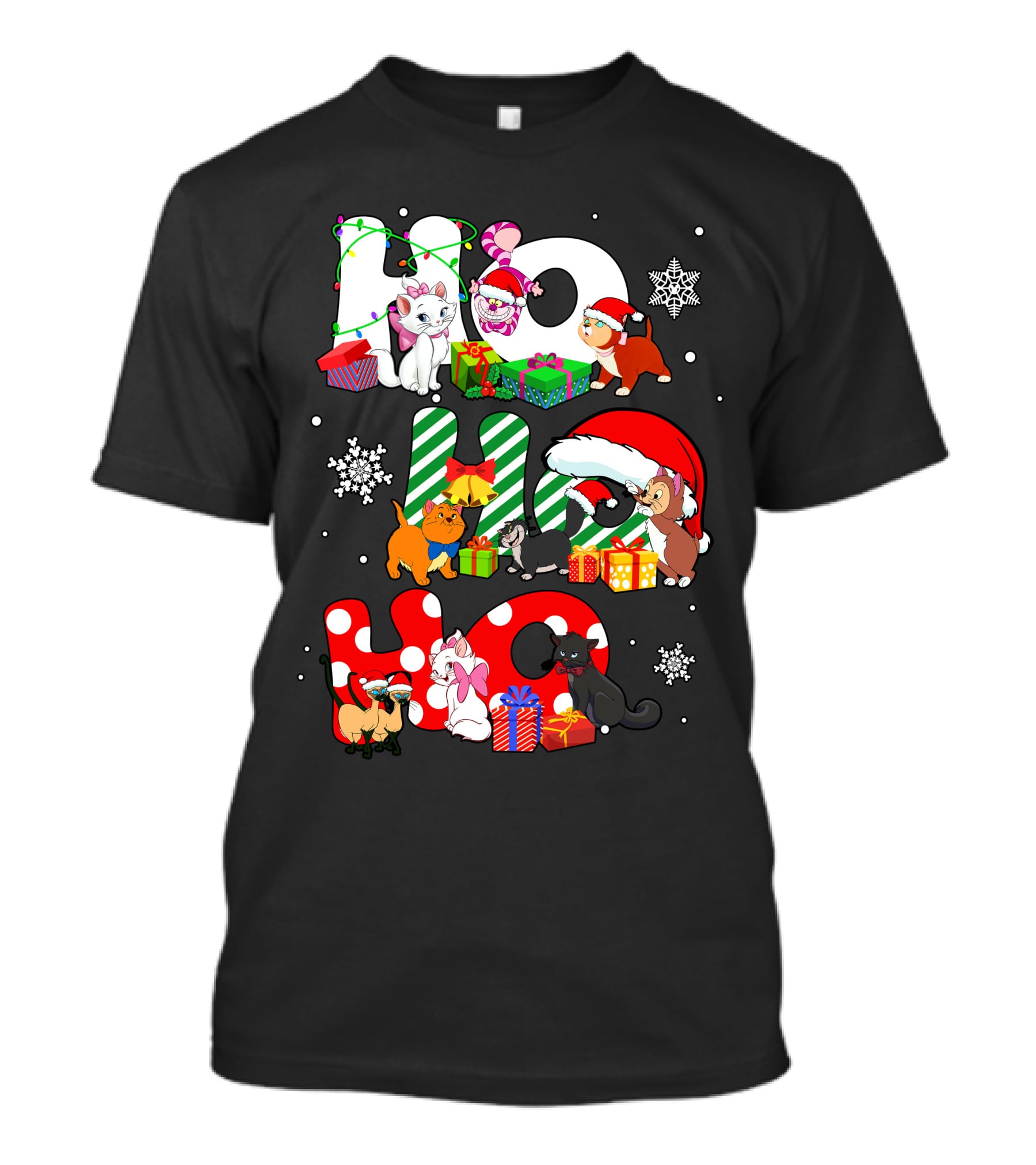 Disney Hohoho Christmas Cats Snowflakes Presents T-Shirt