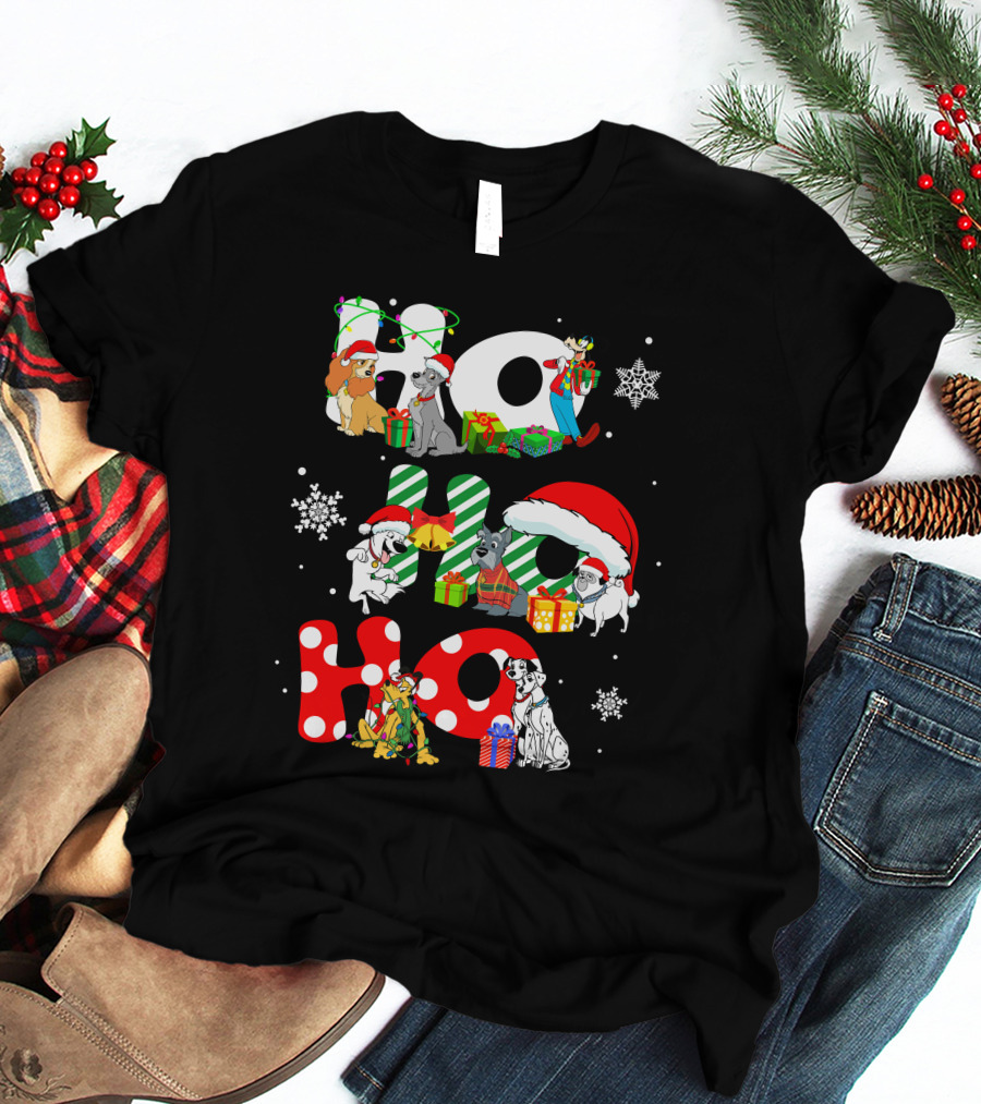 Disney Dog Christmas Ho Ho Ho Characters Holiday Cheer T-Shirt