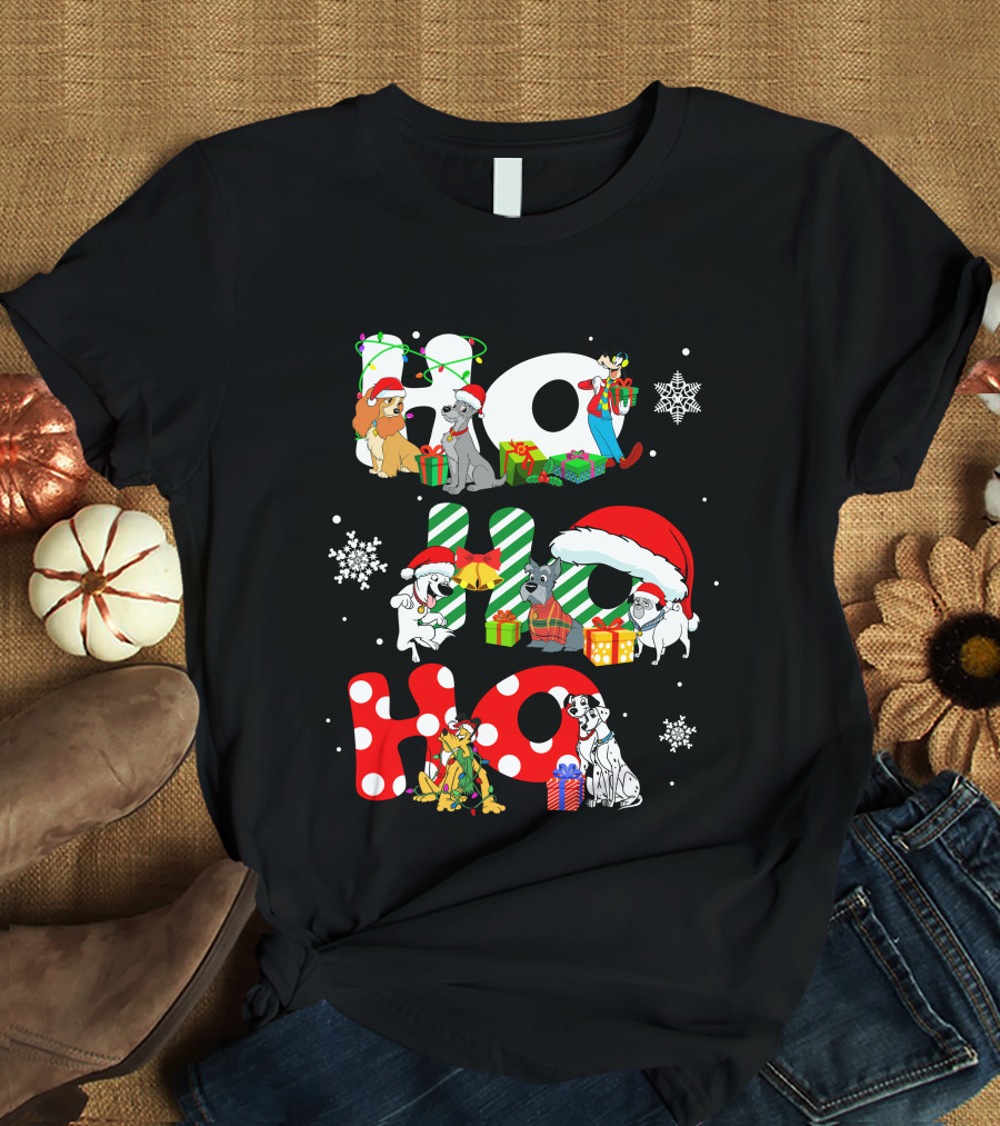 Disney Dog Christmas Ho Ho Ho Characters Holiday Cheer T-Shirt