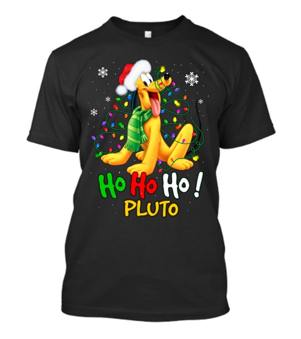 Pluto Ho Ho Ho Christmas Lights Santa Hat T-Shirt