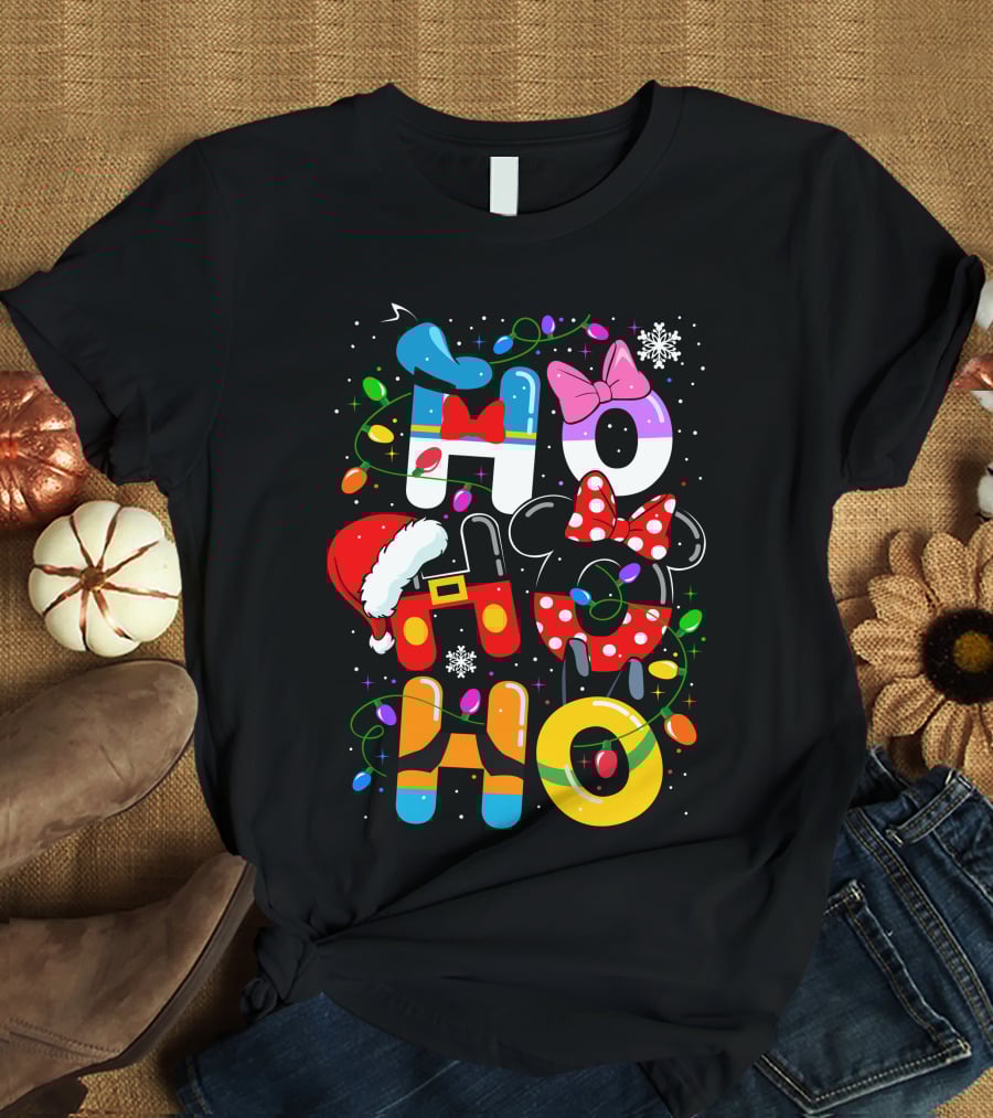 Disney Hohoho Christmas Lights Mickey Minnie Decorations T-Shirt