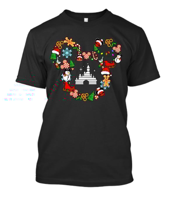 Mickey Head 1 Christmas Disney Holiday Candy Cane Snowman Gingerbread Castle T-Shirt