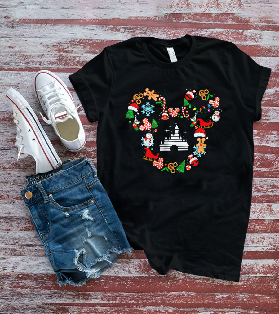 Mickey Head 1 Christmas Disney Holiday Candy Cane Snowman Gingerbread Castle T-Shirt