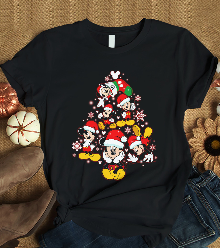 Disney Mickey Christmas Tree Santa Hat Holiday T-Shirt