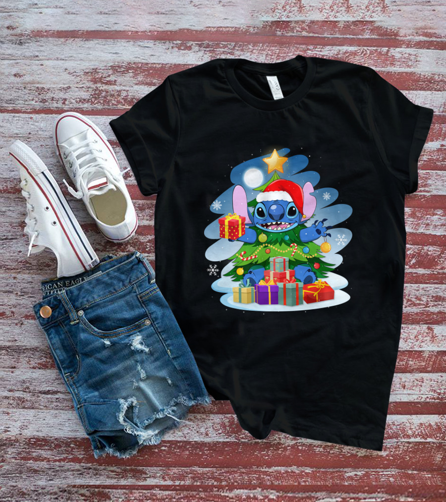 Stitch Christmas Tree Presents Holiday Cheer T-Shirt