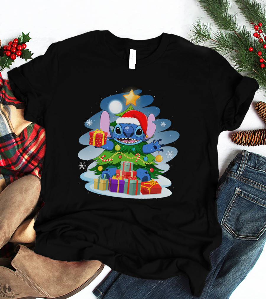 Stitch Christmas Tree Presents Holiday Cheer T-Shirt