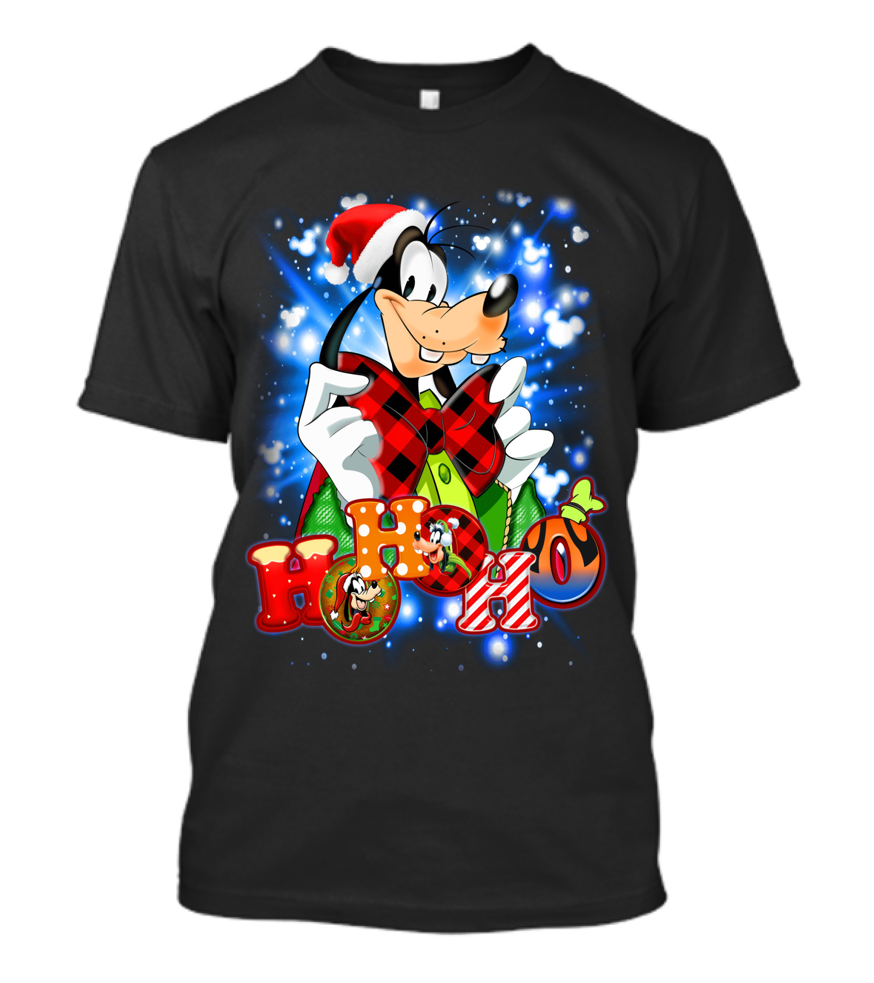 Goofy Hohoho Christmas Santa Hat Festive Bow Holiday Lights T-Shirt