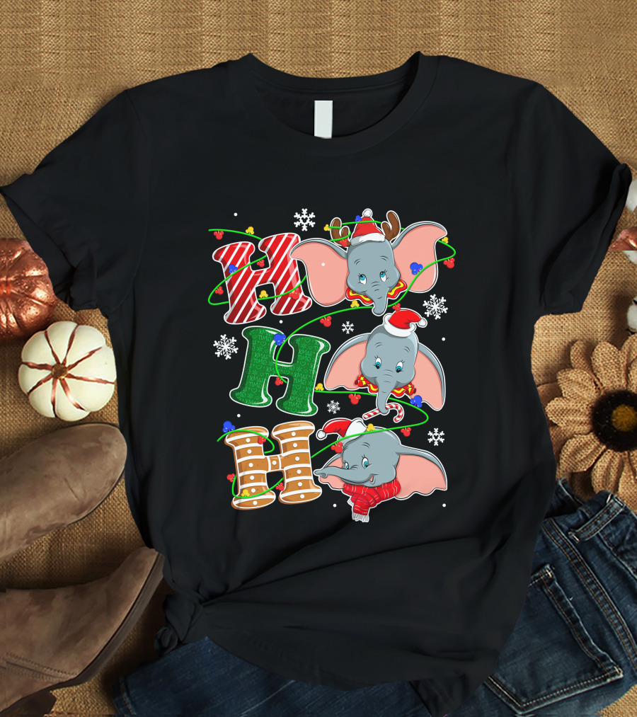 Dumbo Christmas Hohoho Santa Hat Snowflakes T-Shirt
