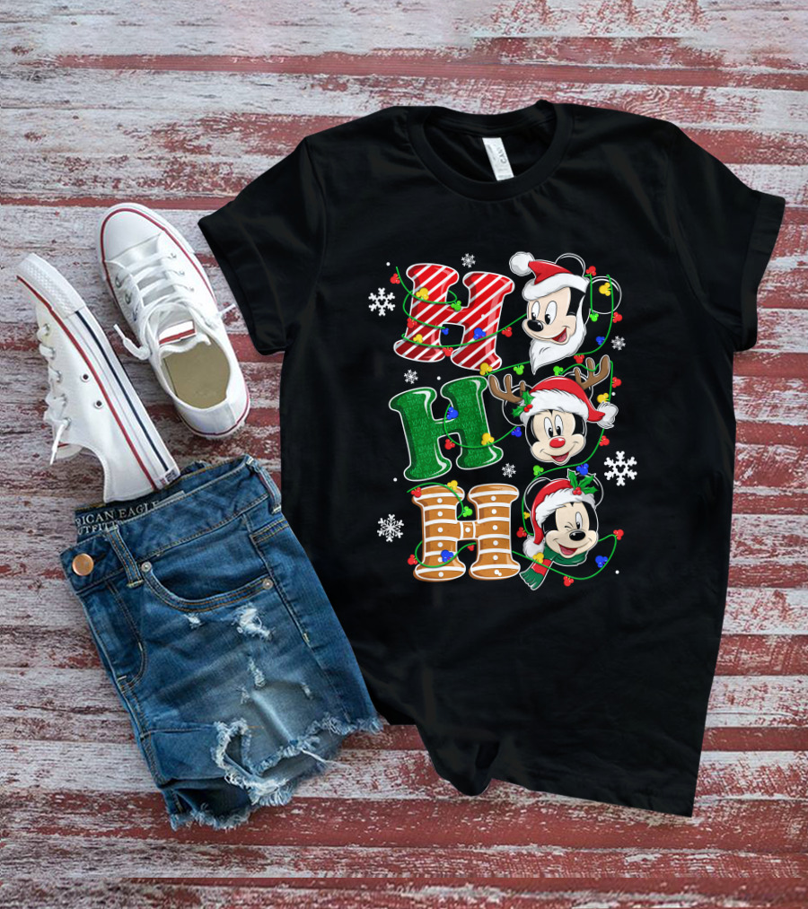 Mickey Mouse Hohoho Christmas Santa Reindeer Lights T-Shirt
