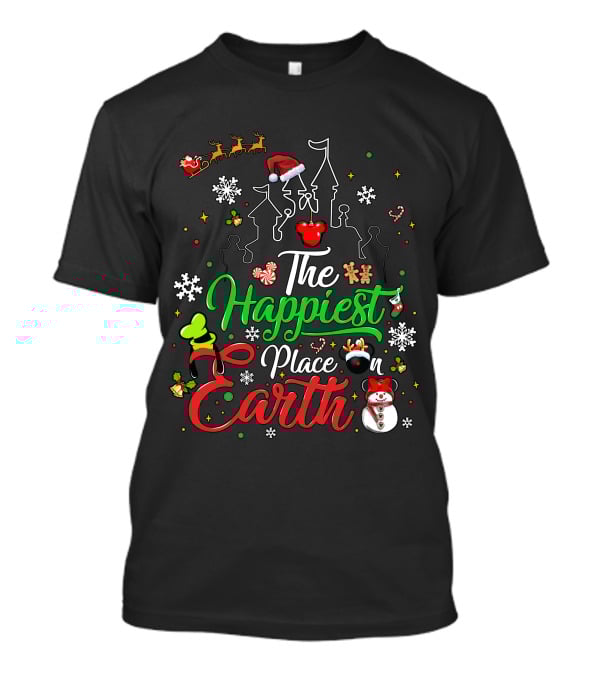 The Happiest Place On Earth Christmas Santa Snowman Gingerbread Reindeer Castle T-Shirt