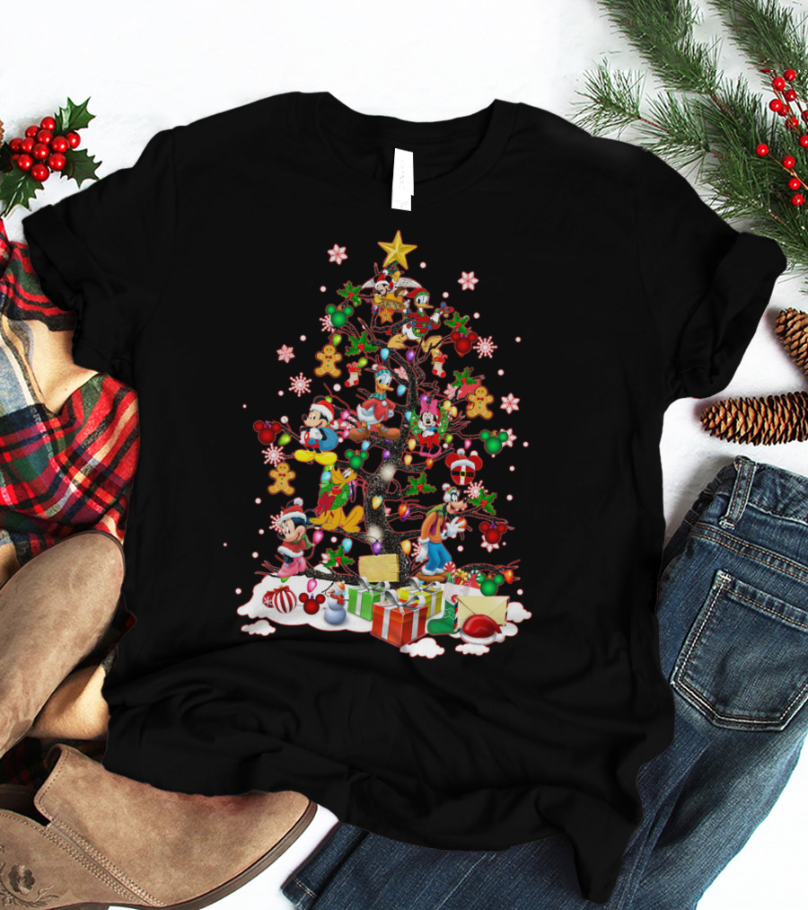 Mickey And Friends Christmas Tree With Donald Goofy And Disney Decorations T-Shirt