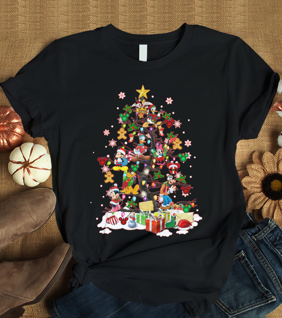 Mickey And Friends Christmas Tree With Donald Goofy And Disney Decorations T-Shirt