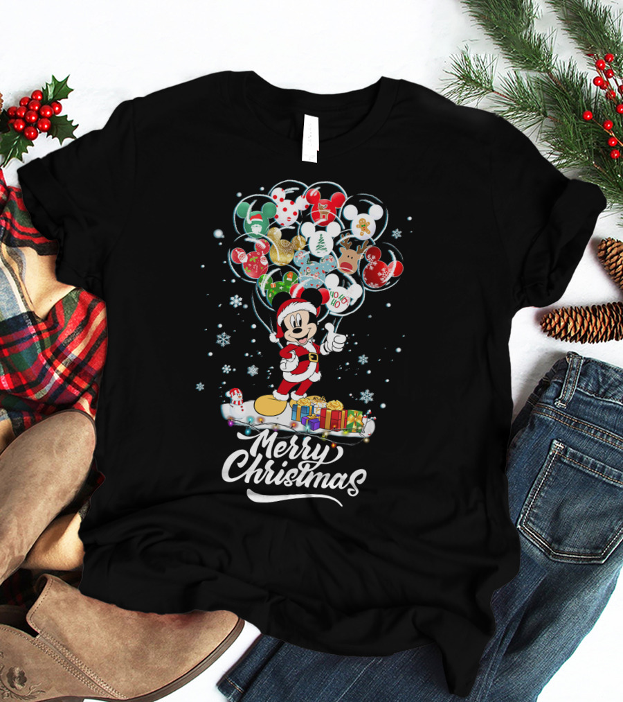 Mickey Christmas Balloons Holiday T-Shirt