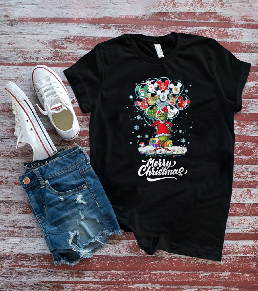 Merry Christmas Grinch Santa With Festive Ornaments And Presents T-Shirt