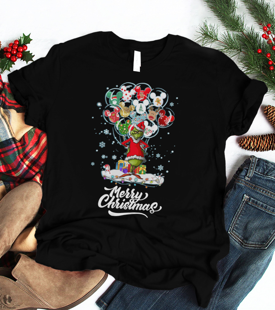 Merry Christmas Grinch Santa With Festive Ornaments And Presents T-Shirt