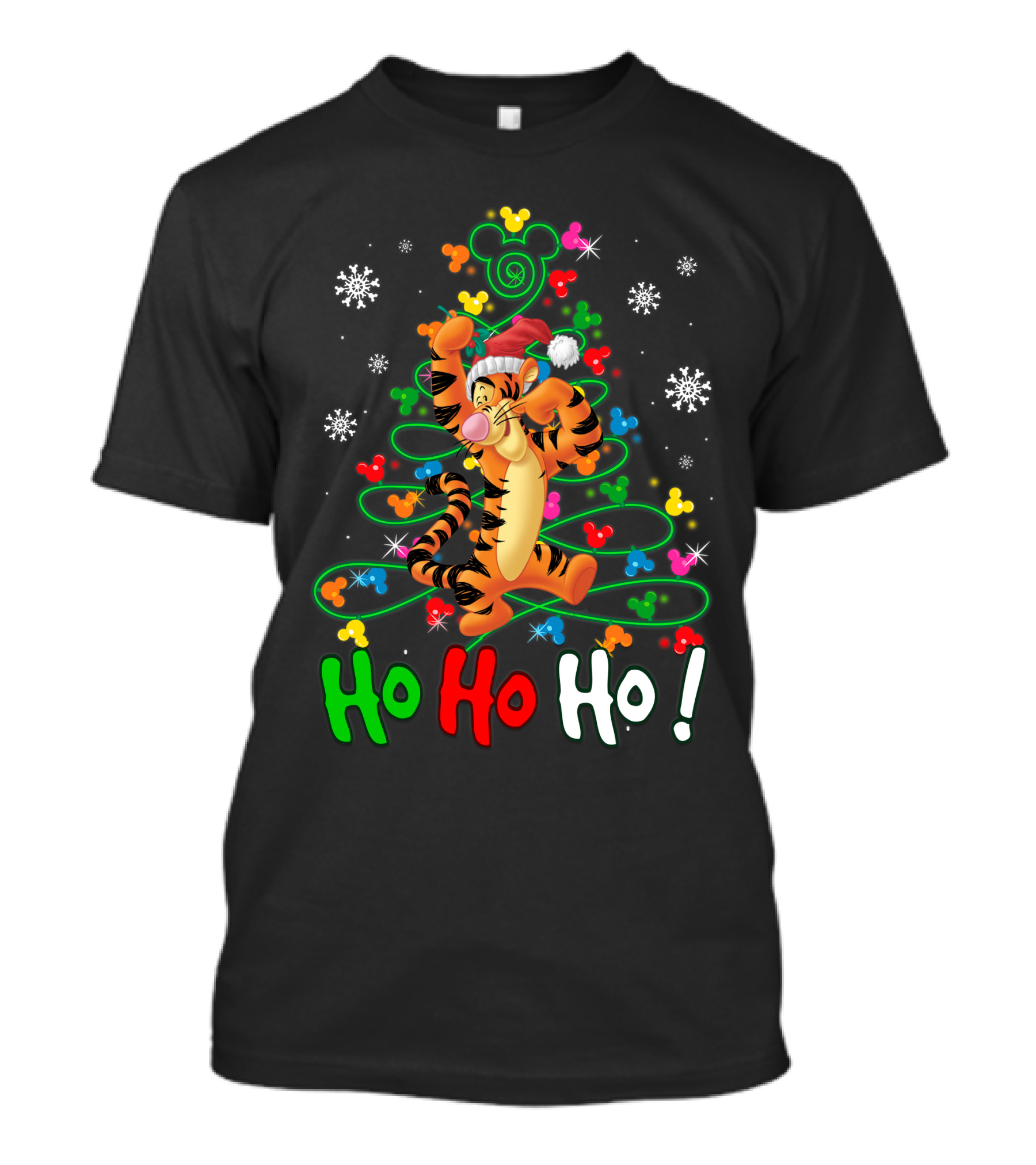 Tigger Ho Ho Ho Christmas Tree Santa Hat Snowflakes Disney Mickey Ears T-Shirt