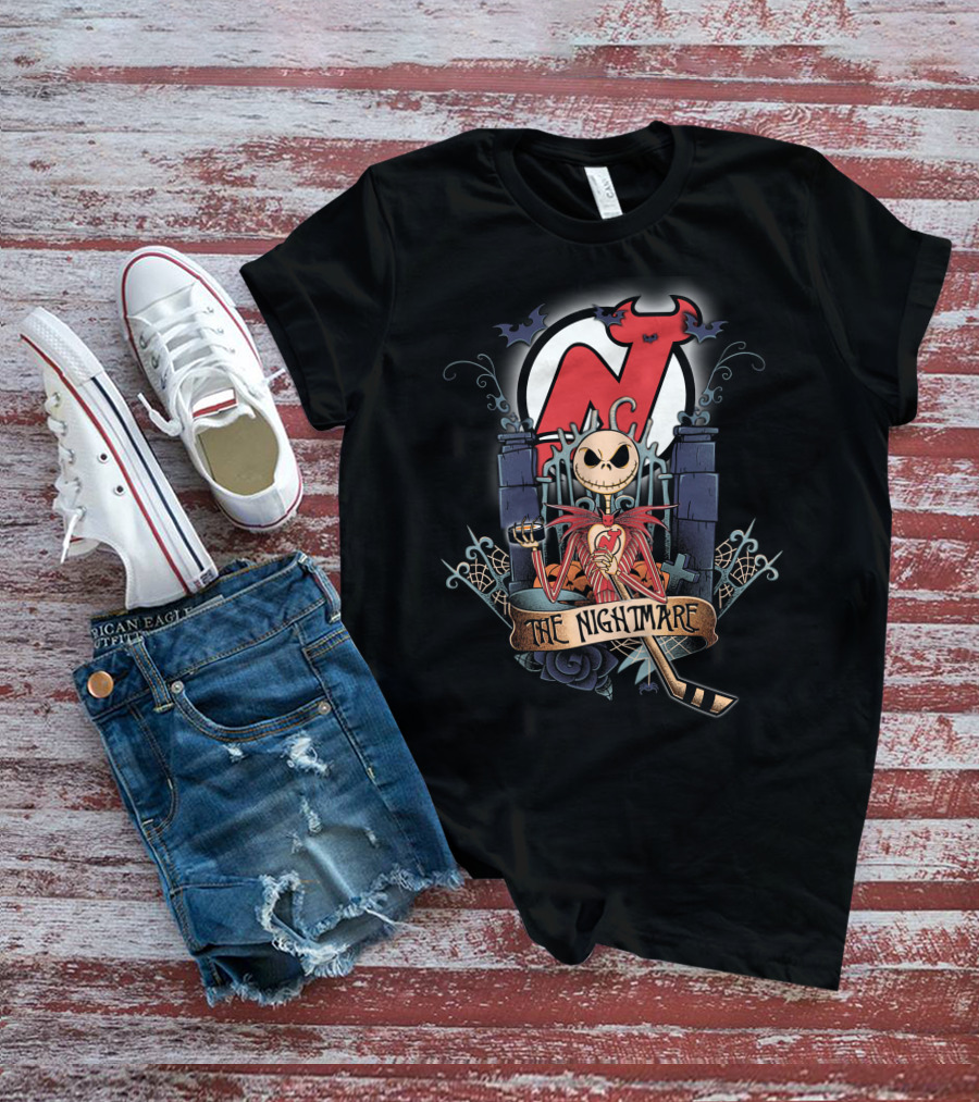 The Nightmare Before Christmas NJD Hockey Crossover With Jack Skellington And Devil T-Shirt