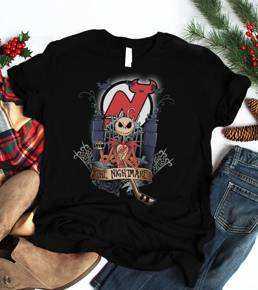 The Nightmare Before Christmas NJD Hockey Crossover With Jack Skellington And Devil T-Shirt