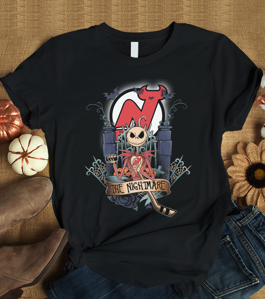 The Nightmare Before Christmas NJD Hockey Crossover With Jack Skellington And Devil T-Shirt