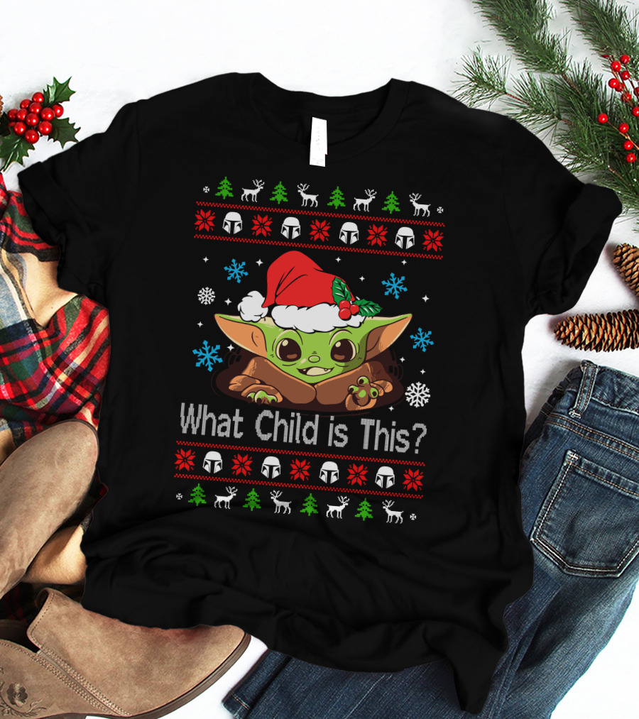 Baby Yoda What Child Is This Christmas T-Shirt