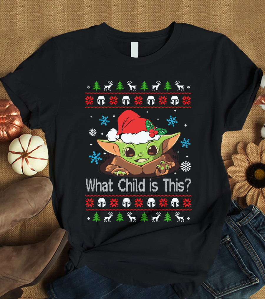 Baby Yoda What Child Is This Christmas T-Shirt
