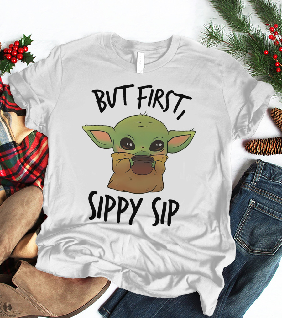 But First Sippy Sip Baby Yoda Cute Mandalorian Moment T-Shirt