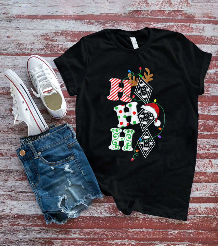 Borussia Mönchengladbach HoHoHo Christmas Reindeer Santa Lights T-Shirt