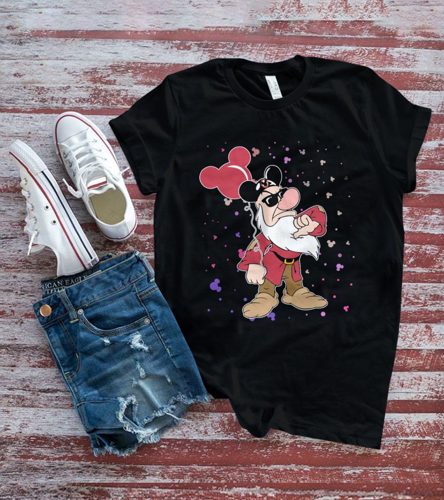 Grumpy With Mouse Ears Balloon And Confetti T-Shirt