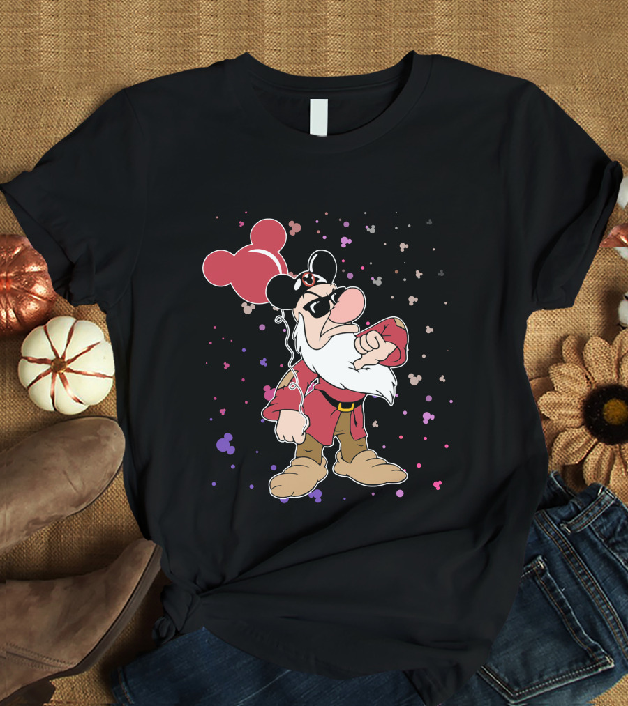 Grumpy With Mouse Ears Balloon And Confetti T-Shirt