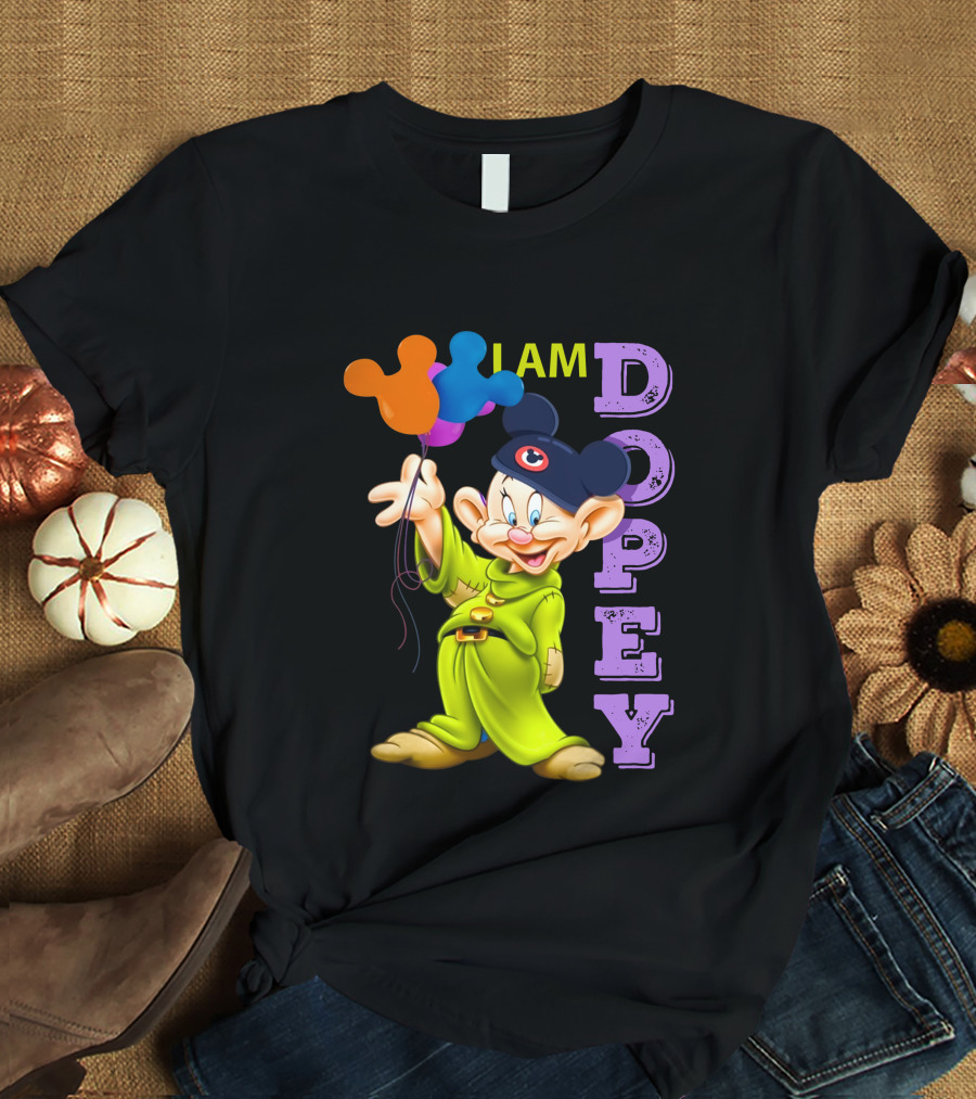 I Am Dopey Disney Character With Mickey Ears And Balloons T-Shirt