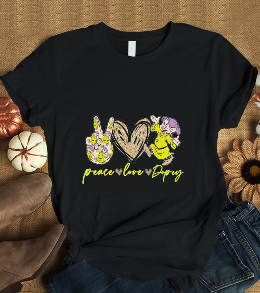 Peace Love Dopey Disney 7 Dwarfs Classic Character Fun T-Shirt