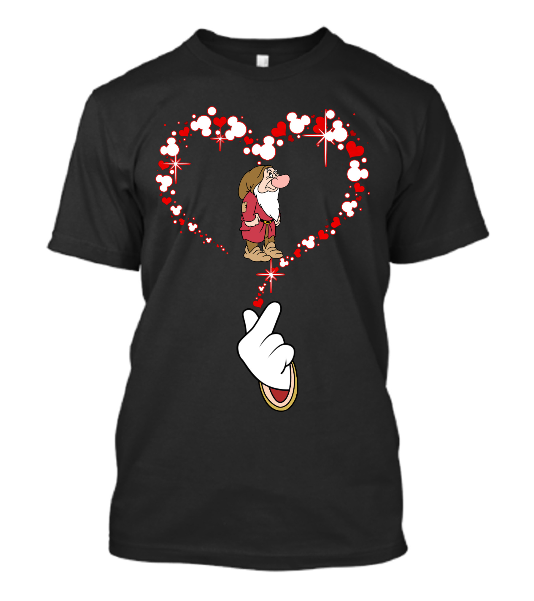 Grumpy Dwarf In Mouse Ear Heart With Iconic Glove Finger Gesture T-Shirt