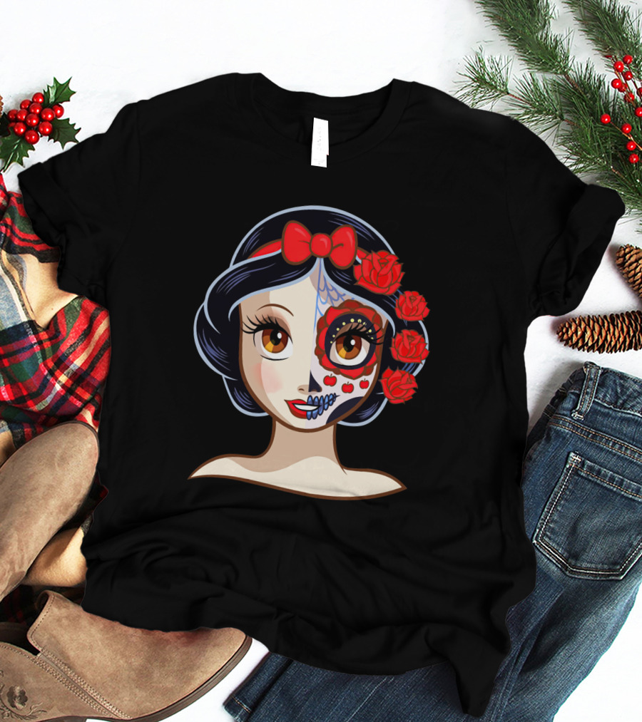 Snow White Sugar Skull Roses T-Shirt