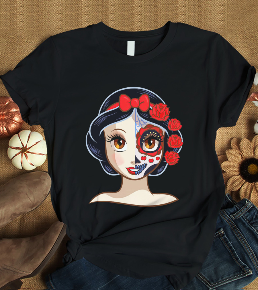Snow White Sugar Skull Roses T-Shirt