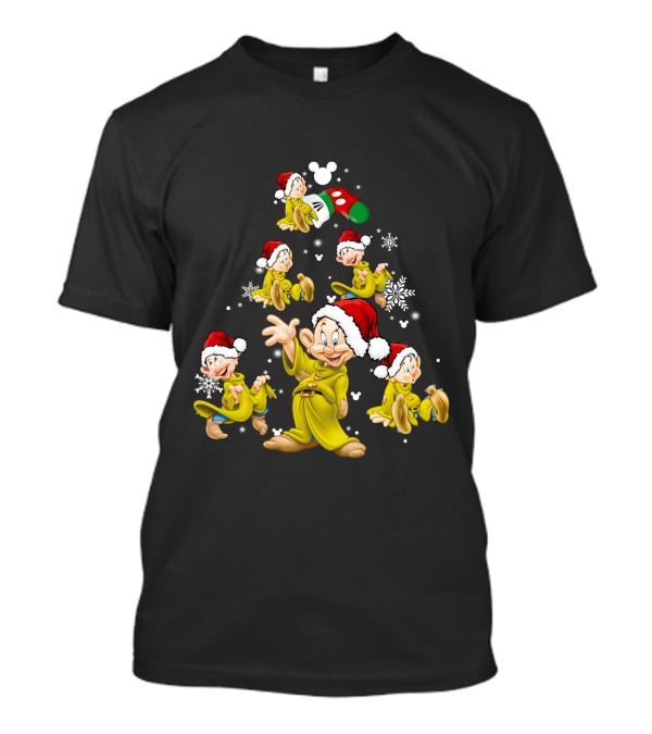 Disney Dopey Christmas Santa Hat Snowflake Holiday Tree T-Shirt