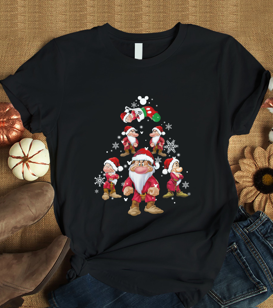 Grumpy Christmas Dwarf Santa Snowflake Tree Disney Stocking T-Shirt