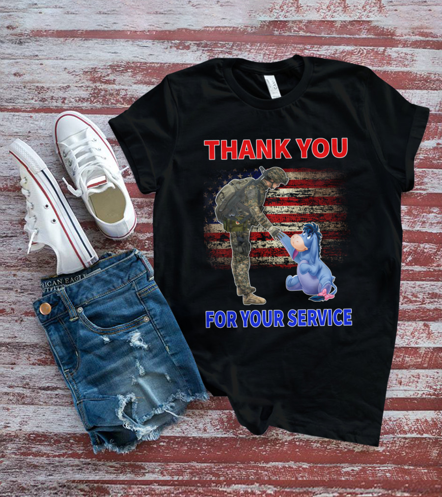 Thank You For Your Service American Flag Soldier And Eeyore T-Shirt