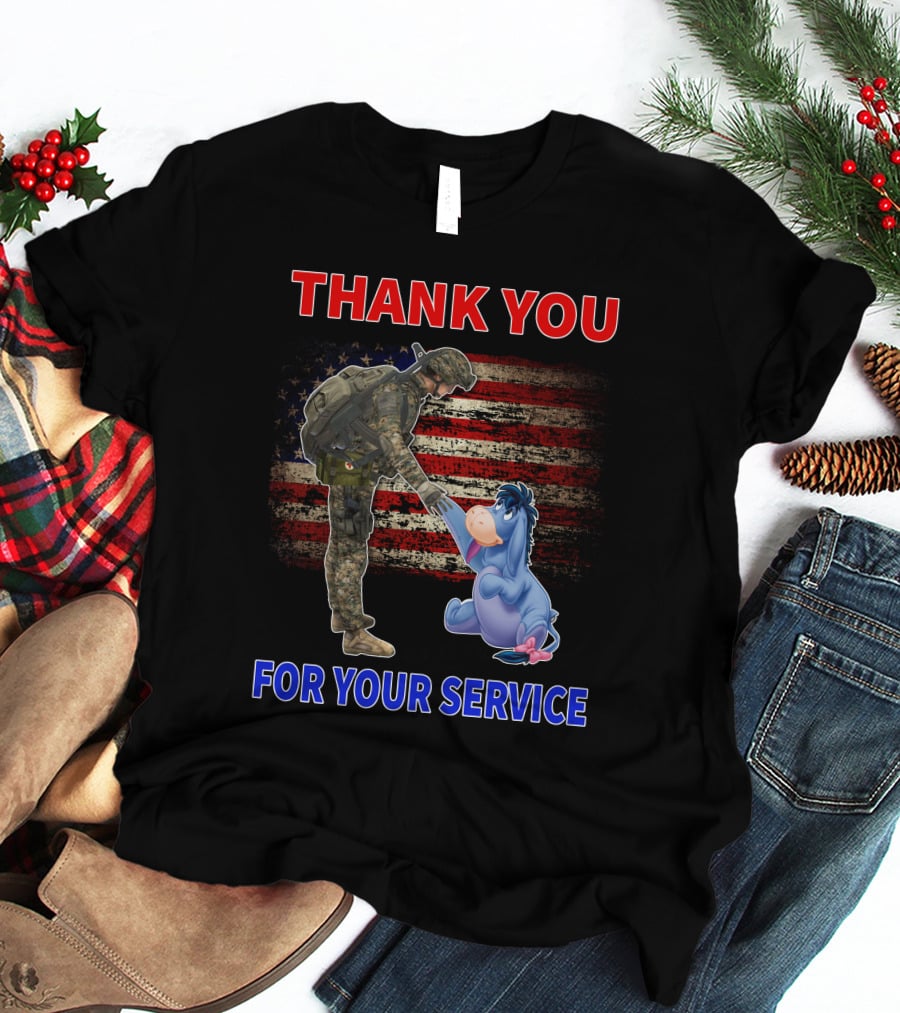 Thank You For Your Service American Flag Soldier And Eeyore T-Shirt
