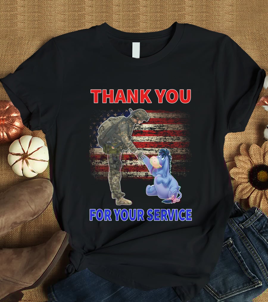 Thank You For Your Service American Flag Soldier And Eeyore T-Shirt
