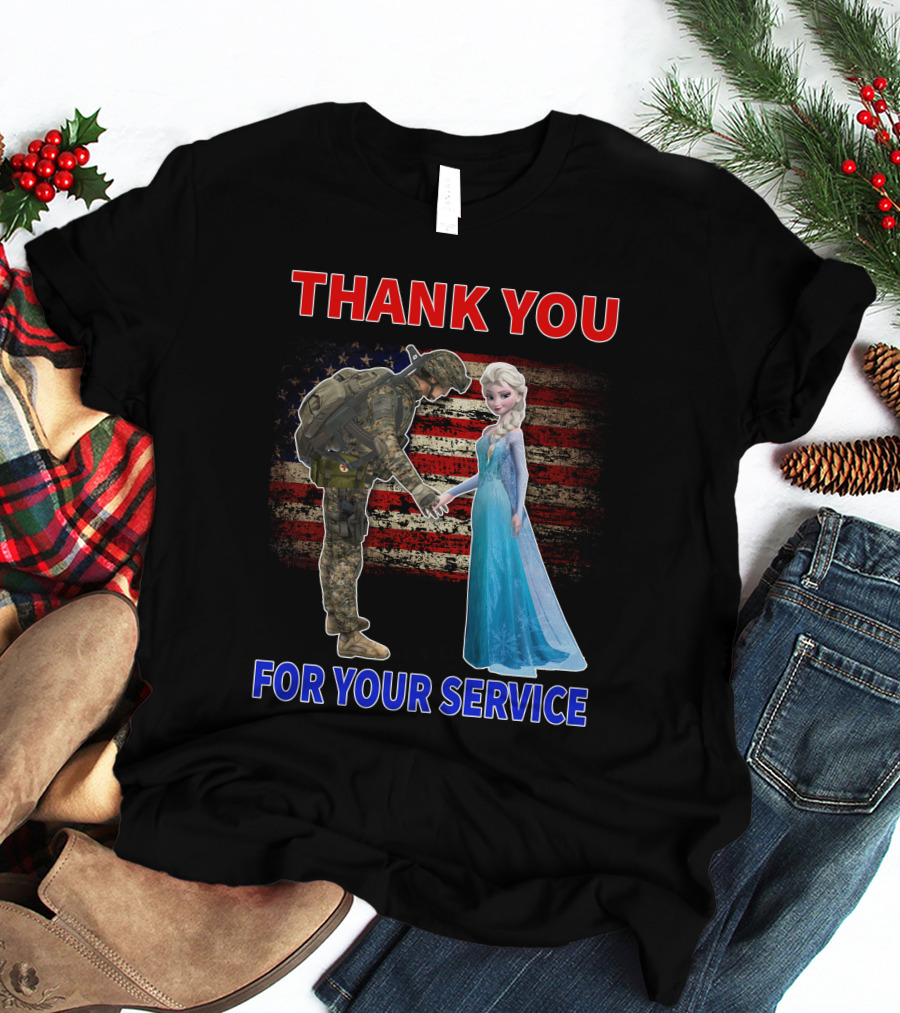 Thank You For Your Service Elsa Soldier American Flag T-Shirt