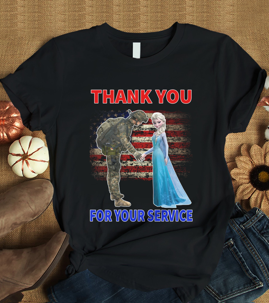 Thank You For Your Service Elsa Soldier American Flag T-Shirt