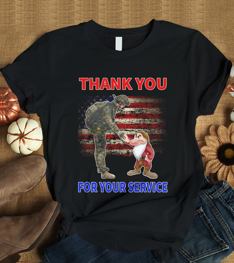 THANK YOU FOR YOUR SERVICE Grumpy Soldier And Patriotic Flag T-Shirt