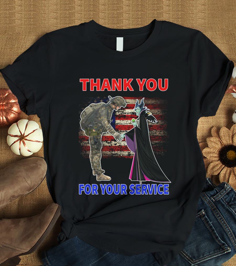 Maleficent Thank You For Your Service Soldier With American Flag Background T-Shirt